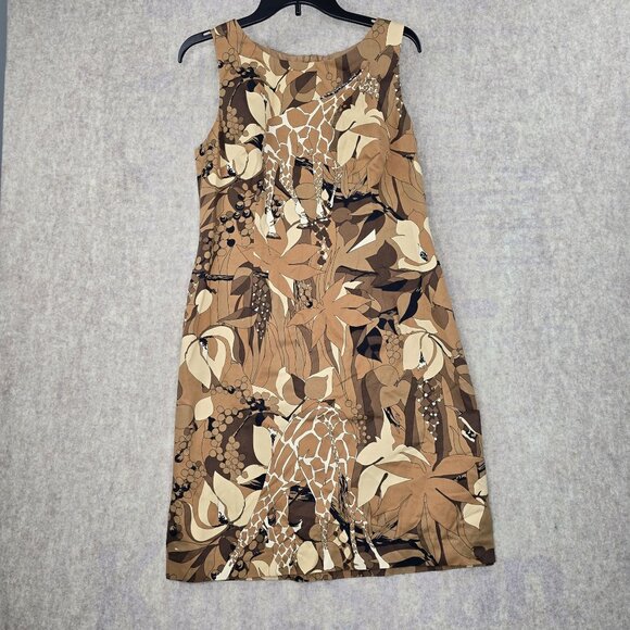 Talbots Womens Sleeveless Giraffe Print Dress Size 12P Polyester & Acetate Blend - Picture 1 of 8